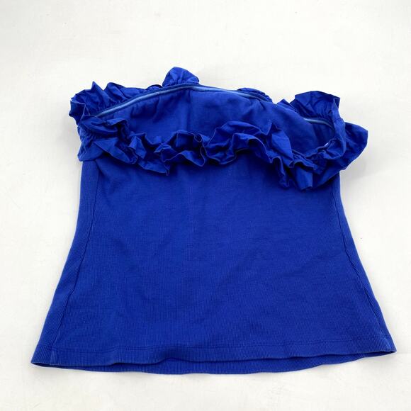 Anthropologie Maeve Blue RIbbed Strapless Ruffle Top - Picture 5 of 5